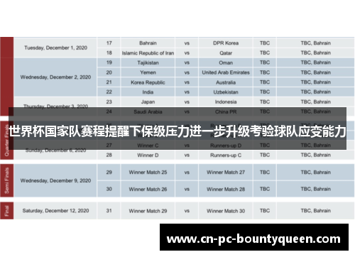 世界杯国家队赛程提醒下保级压力进一步升级考验球队应变能力 世界杯国家队赛程提醒下保级压力进一步升级考验球队应变能力